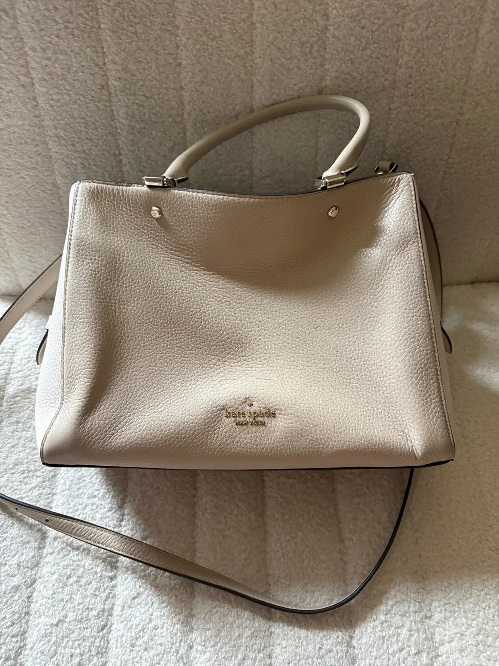 Kate Spade Cream Pebbled Leather Satchel with Top Handle